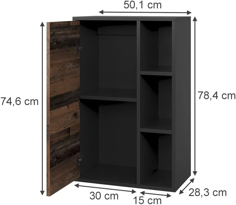 Libreria da parete Berno, Nero/antico, 50.1 x 78.4 cm con 3 scomparti aperti