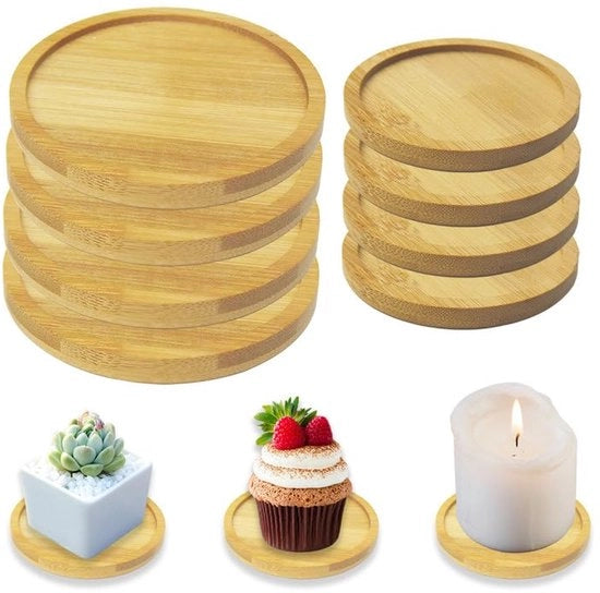8 pezzi di sostegni in legno rotondo, 2 misure di sostegni in bambù, sostegni in legno per vasi, bicchieri, candele, sostegni per piante in bambù, sostegni in legno per candele, sostegni per spa in legno.
