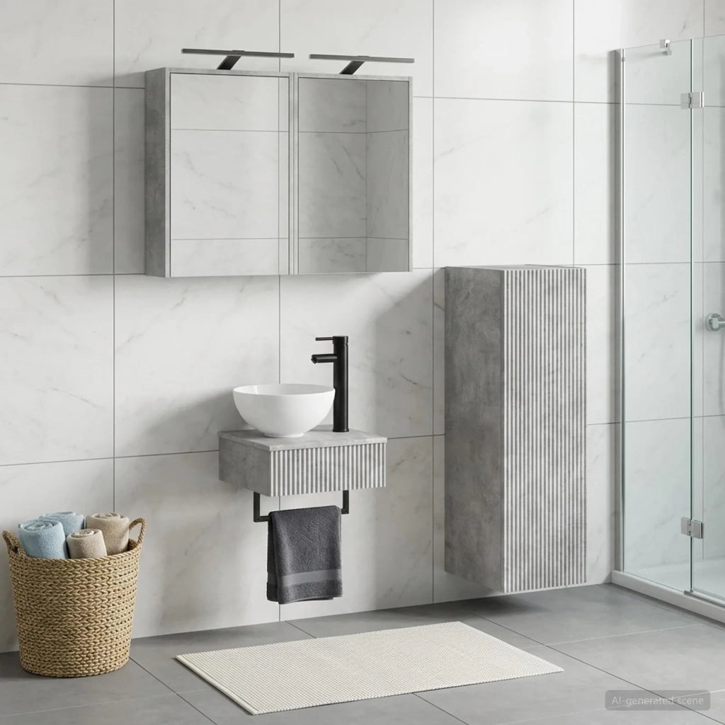 Set di Armadi da Bagno 4 pz Grigio Cemento Legno ingegnerizzato 3407370