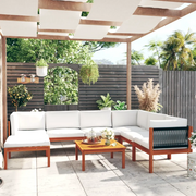 Set da giardino 8 pezzi con cuscini in legno crema, acacia e corda 3057891