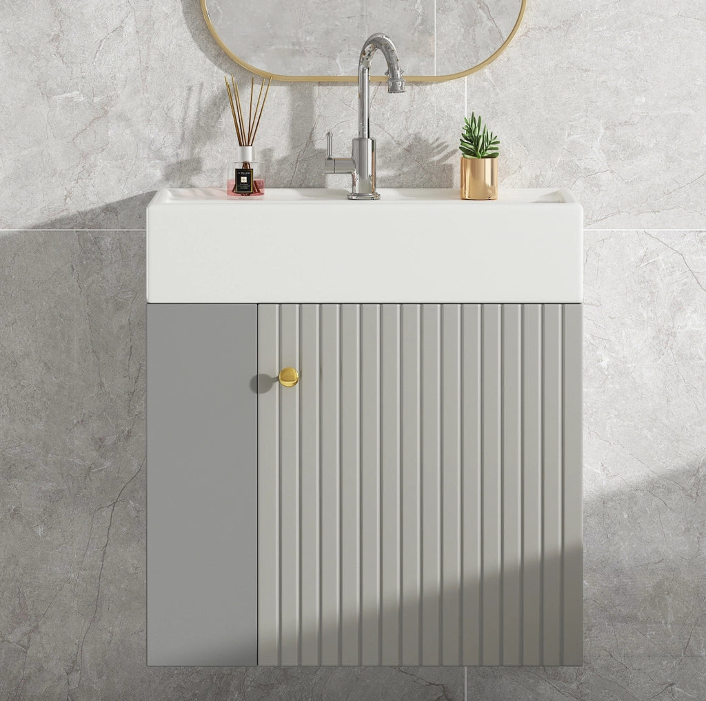 Mobile bagno sospeso con lavabo 69x52x32 cm in truciolare grigio e bianco