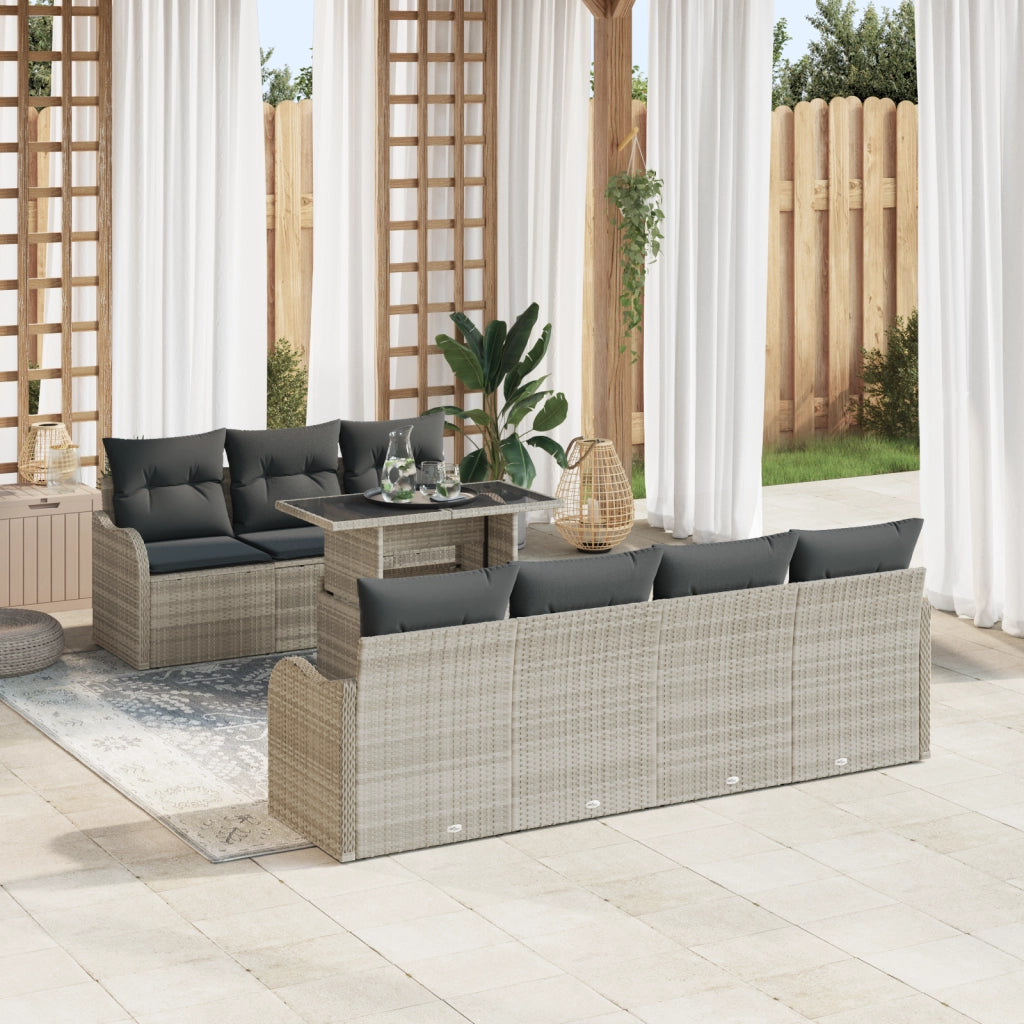 Set di Divani da Giardino 8 Pezzi con Cuscini Grigio Chiaro Polyrattan