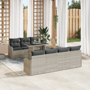 Set di Divani da Giardino 8 Pezzi con Cuscini Grigio Chiaro Polyrattan