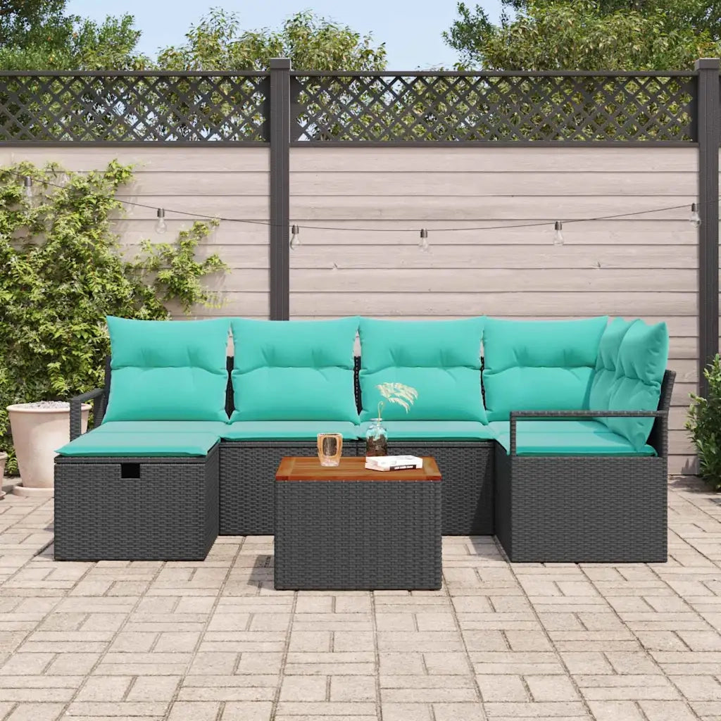Set Divano da Giardino con cuscino 7 pcs Nero polyrattan