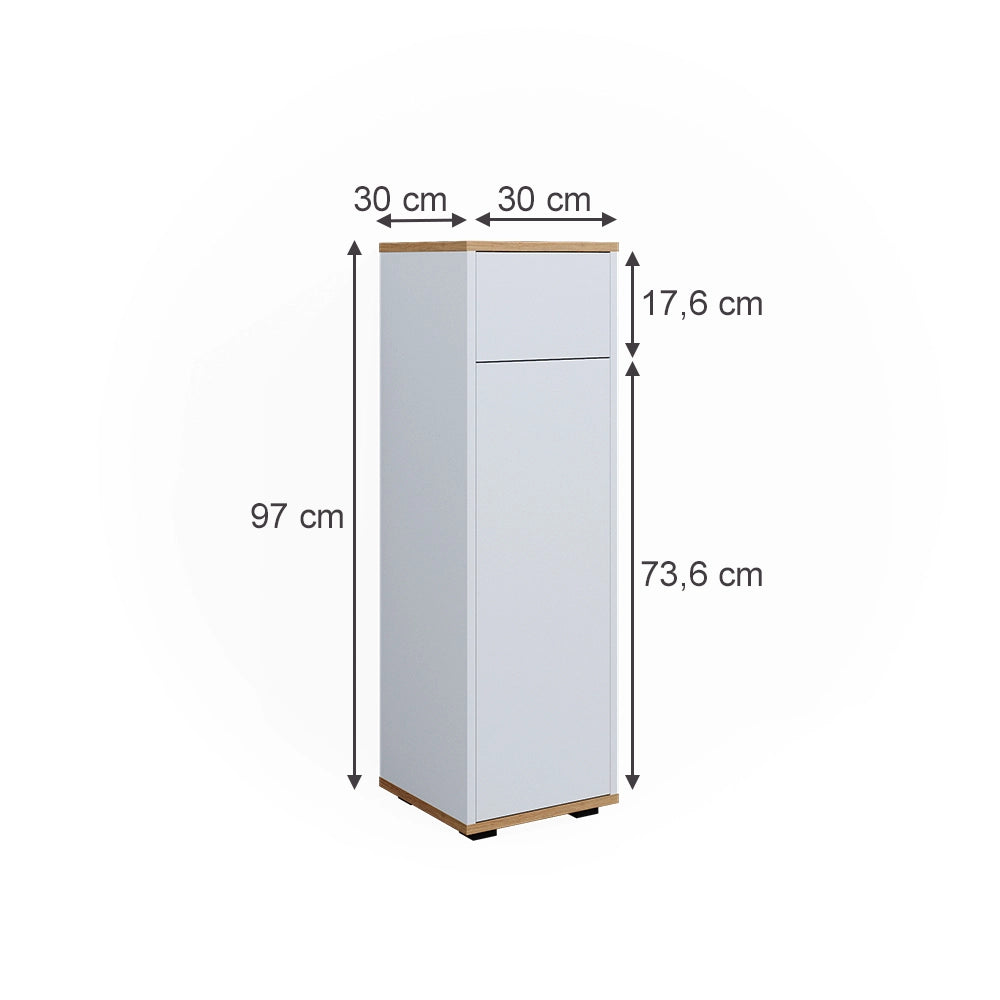 Vicco Mobiletto midi Bianco/Artisan 30 x 97 cm con cassetto