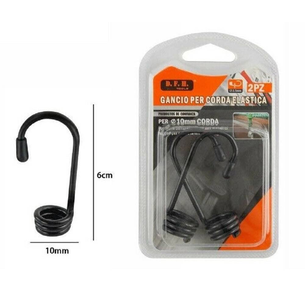 Trade Shop - Set 2 Pezzi Gancio Per Corda Elastica 10 X 6mm Ganci Corde Imbracatura Auto Bici -