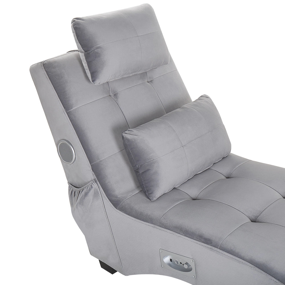 Chaise longue Altoparlante Bluetooth integrato in velluto grigio Caricatore USB Design moderno Divano curvo per 1 persona Soggiorno
