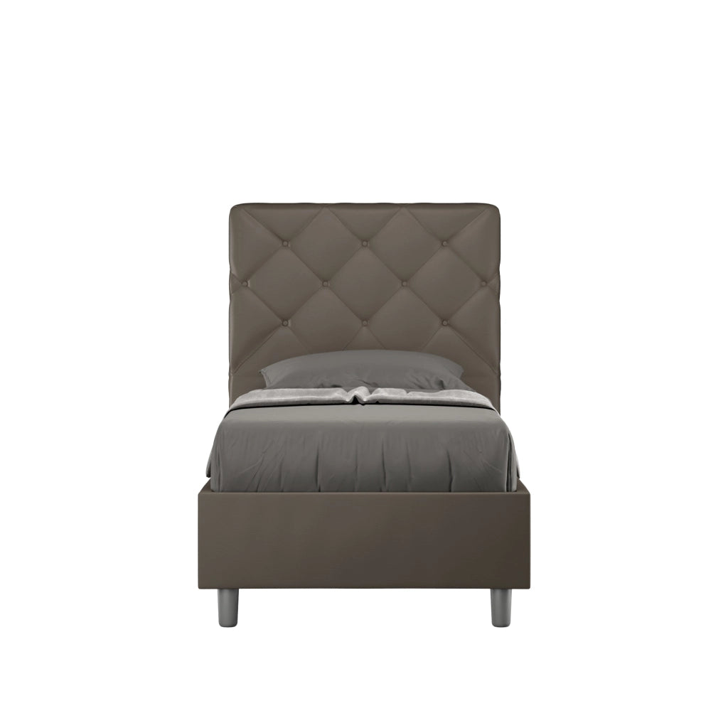 Letto Singolo 80x200 cm con Rete e Contenitore Priya Cappuccino