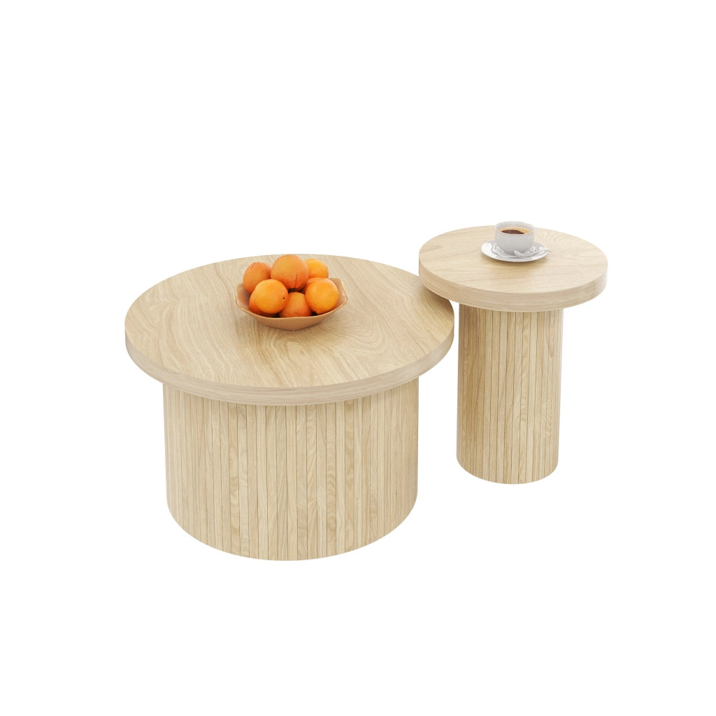 Set di tavolini 66x66x40 cm e 40x40x46 cm; design modulare; MDF; colore naturale