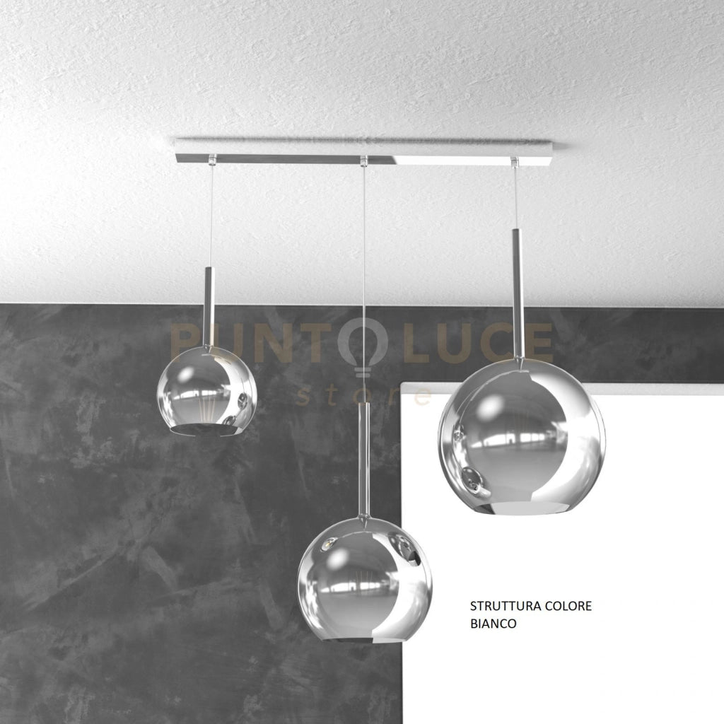 SOSP. BIANCO RETTANGOLARE 3 LUCI VETRI (1 X GRANDE+ 1 X MEDIO+ 1 X PICCOLO)TUTTI CROMO 1155BI-S3 RMIX-CR