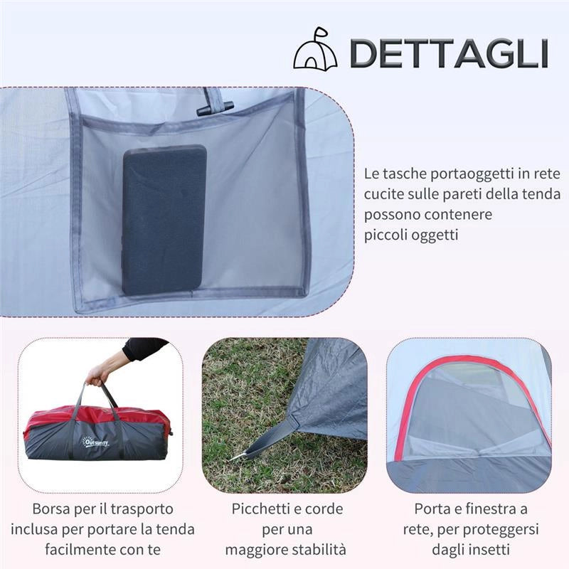 TENDA DA CAMPEGGIO PER 6 PERSONE IDROREPELLENTE CON  PALI IN FIBRA DI VETRO, 4.55X2.3X1.8M, GRIGIA