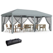 GAZEBO DA GIARDINO PIEGHEVOLE 6X3 M CON 6 ZANZARIERE E PULSANTE IN ACCIAIO E POLIESTERE GRIGIO