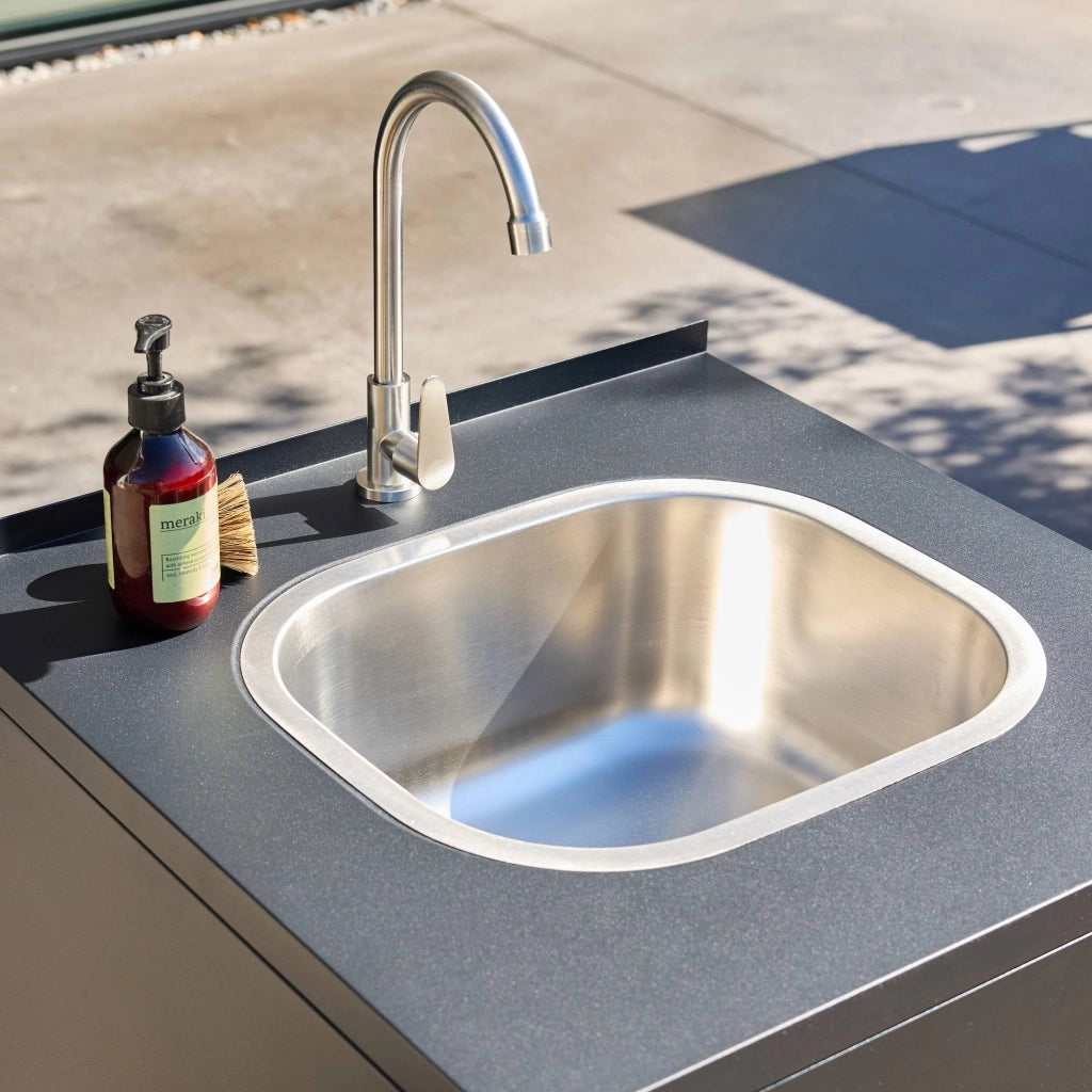 Cucina esterna in acciaio con lavello e 1 porta, 60cm, nero