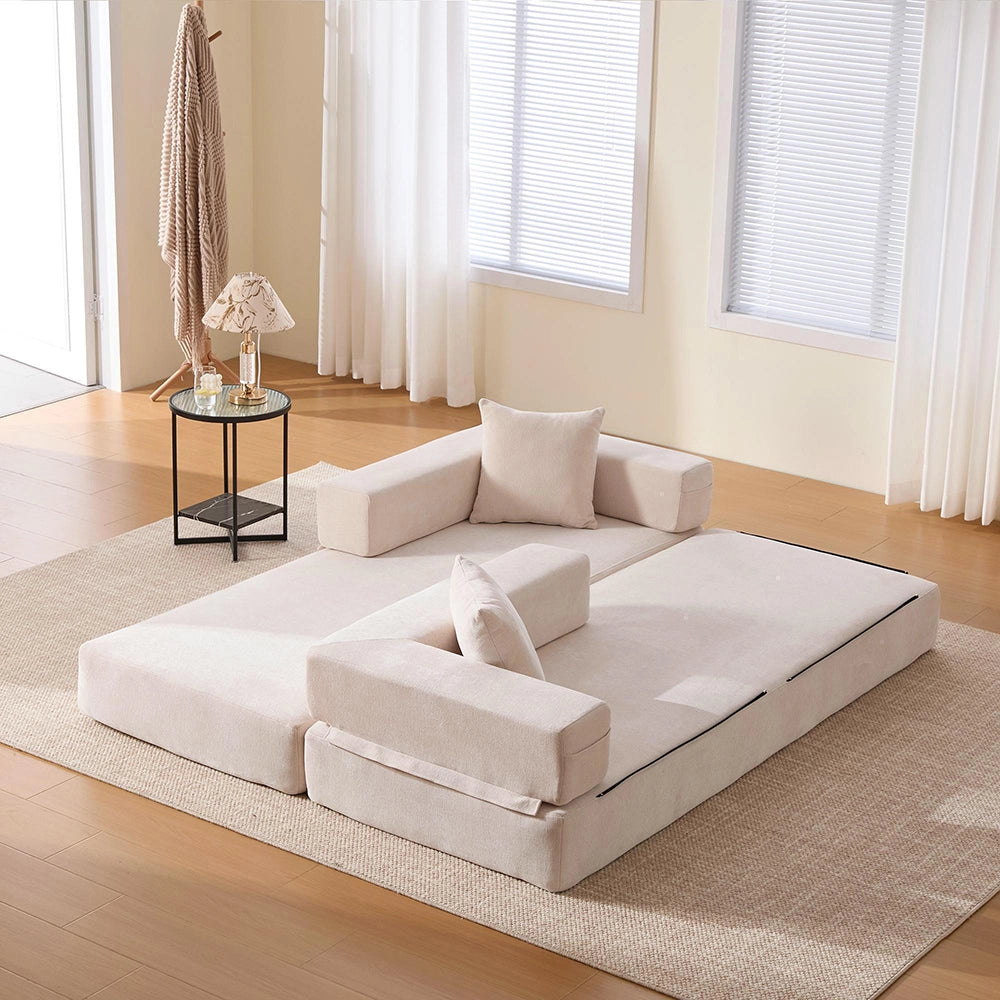 Divano modulare con chaise longue - Xylo - Velluto costato, 5 cuscini, gambe in metallo