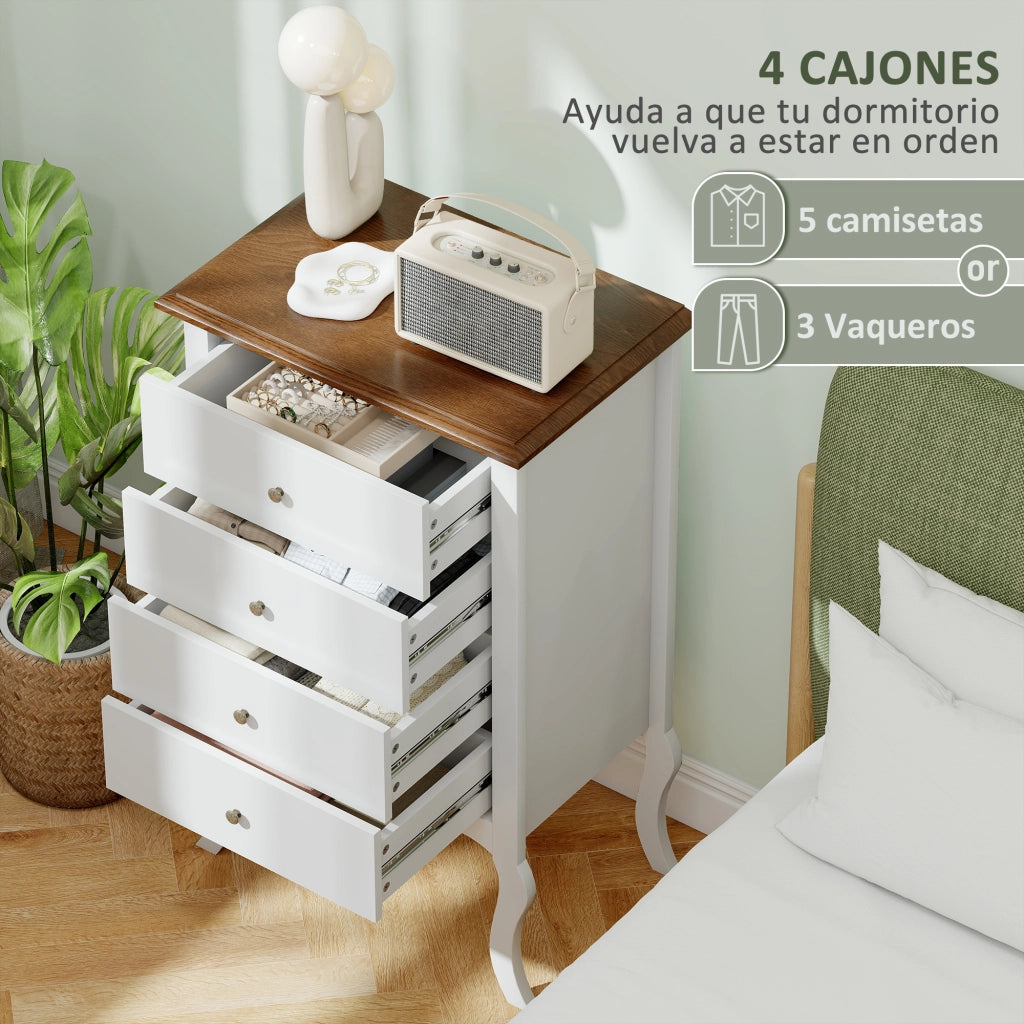 Cassettiera con 4 Cassetti ¨C Zephmum ¨C Bianco e Rovere 60x40x98,5 cm
