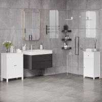 kleankin Mobiletto da Bagno Salvaspazio, Armadietto da Bagno Multiuso con Armadietto 2 Ripiani 2 Ante Maniglie in MDF 60 x 30 x 80cm Bianco