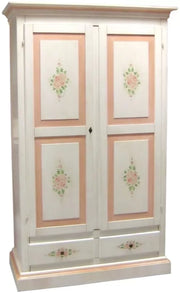 Armadio 2 porte 2 cassetti shabby bianco anticato filo rosa 125x60x200 - Mobili 2G