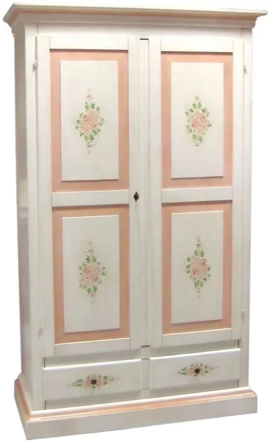 Armadio 2 porte 2 cassetti shabby bianco anticato filo rosa 125x60x200 - Mobili 2G