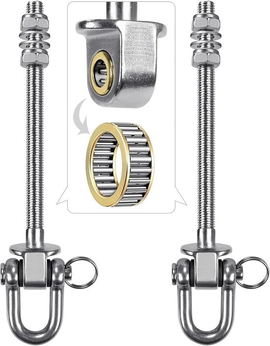 Beugel schommel per 2 pezzi in acciaio inossidabile con cuscinetti - 2-pack - Maniglia girevole silenziosa e morbida - Adatto per verande, patio, giardini di divertimento - Accessorio schiocco per interni ed esterni - Sostiene 680 kg