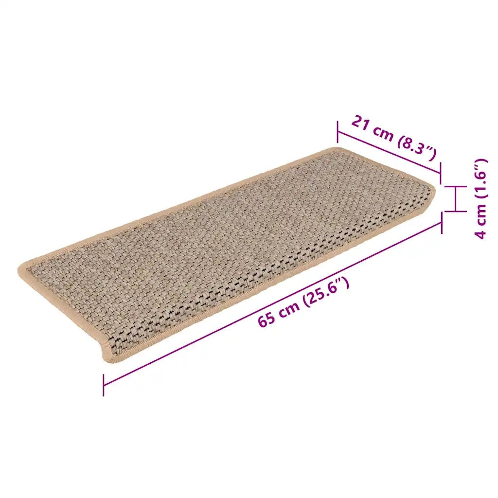 Tappeti Adesivi Scale Aspetto Sisal 15 pz | Gradini per Scale 65x21x4cm Beige Chiaro