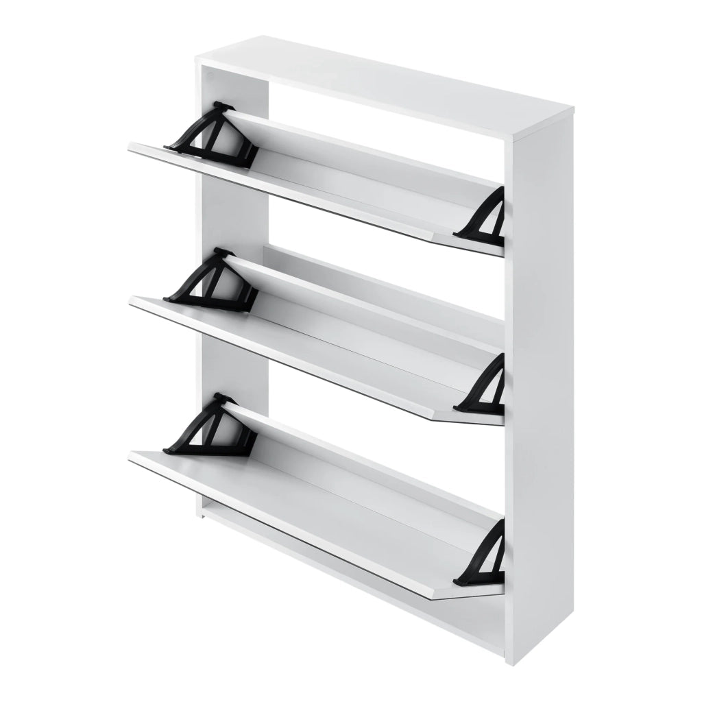 Scarpiera di design mobile contenitore con 3 scomparti capienza 9 paia di scarpe frontale a specchio pannello di particelle rivestito in melamina 102,5 x 63 x 17 cm bianco 03_0005165