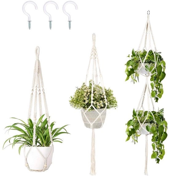Macramé Sospensioni per Piante 3-Pack Sospensioni per Piante a Cesto in Cotonato Filo Macramé Vaso per Piante Decorazione per Interno e Esterno
