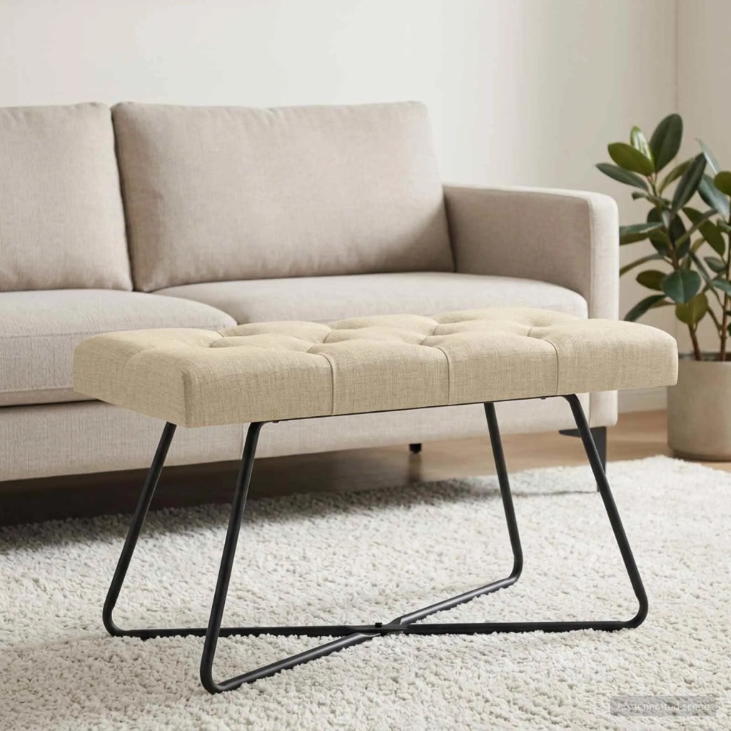 Panchina con bottoni imbottiti Crema 80 x 40 x 46 cm Tessuto 42038364