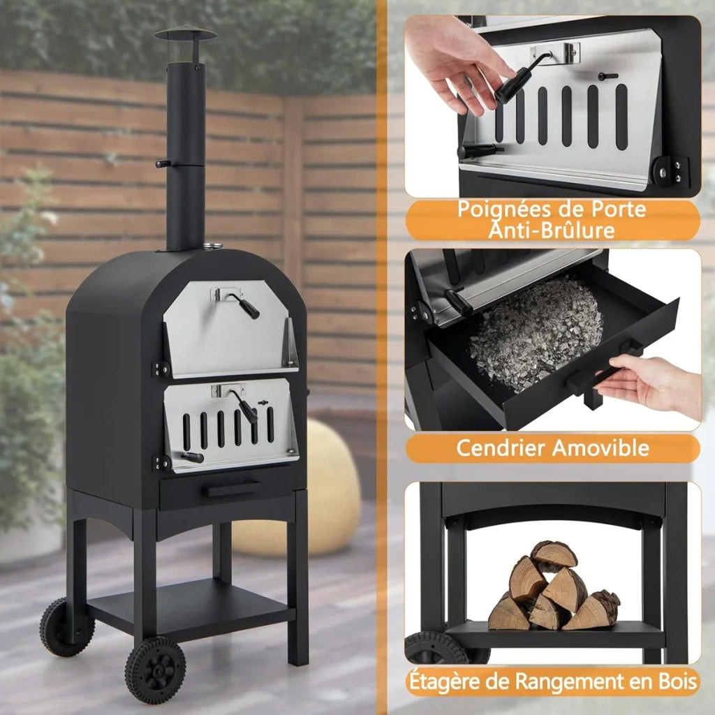 Set forno per pizza mobile 49,4 x 37 x 165 cm multifunzionale e portatile design in ferro nero 20_0020654