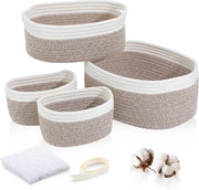 Set di 4 contenitori di stoccaggio a maglia di cotone con maniglia - Contenitori da stoccaggio sovrapposti per organizzatore della stanza dei bambini e organizzatore della doccia