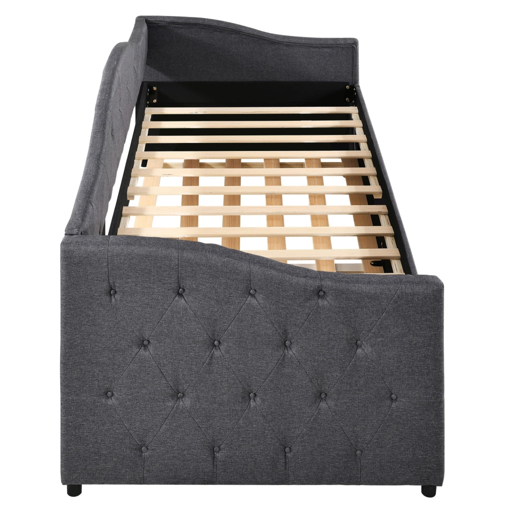 Letto singolo 90x200 cm con letto estraibile in lino grigio HAVRYA