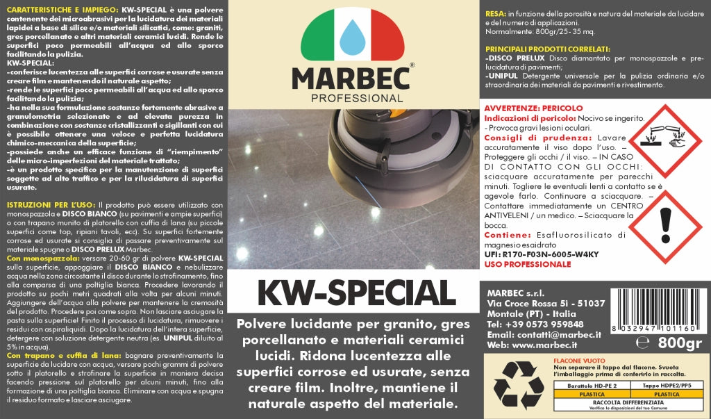 Lucidante in polvere per gres porcellanato e granito KW-SPECIAL   800GR