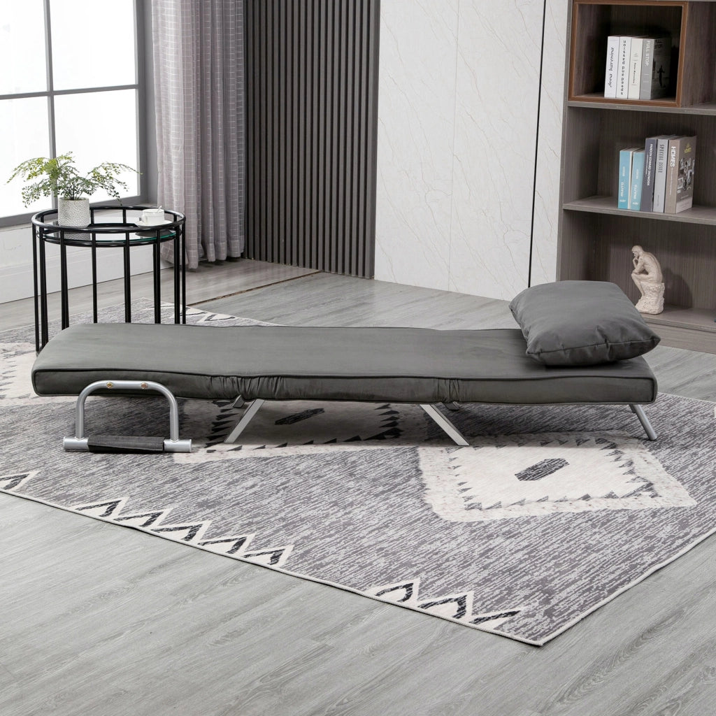 EasyComfort Poltrona Letto Singolo 3 in 1 con Schienale Reclinabile su 5 Livelli e Cuscino, Divano Letto Singolo Pieghevole per Soggiorno e Salotto in Pelle Scamosciata e Metallo, 65x69x80 cm, Grigio