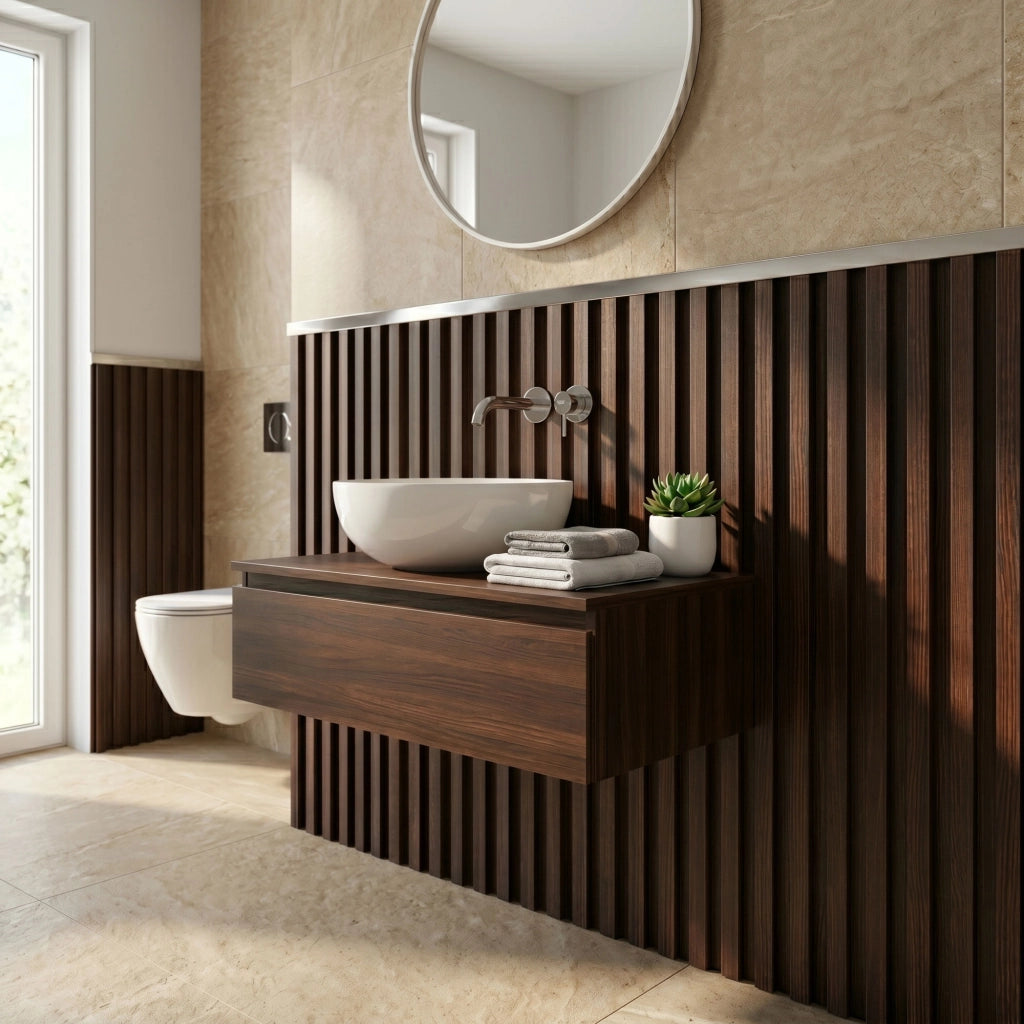 Bach - Set 8 Pannelli Fonoassorbenti Decorativi 18x150x2,1 cm per Interno ed Esterno in WPC Walnut