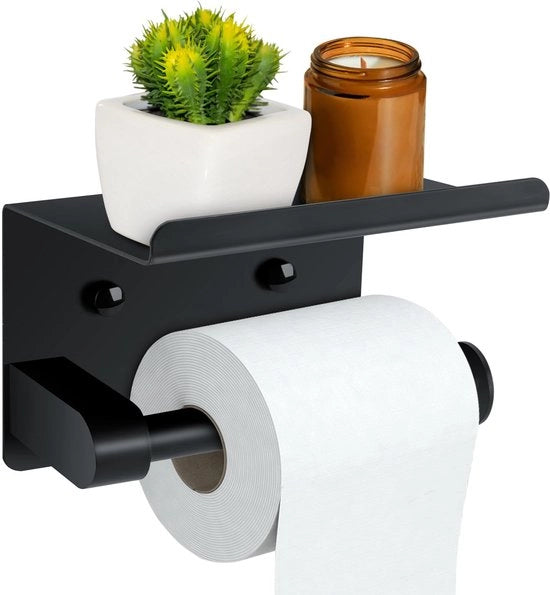 Supporto per carta igienica in acciaio inossidabile, attacco adesivo senza perforazione, supporto per carta igienica per bagno e cucina, nero