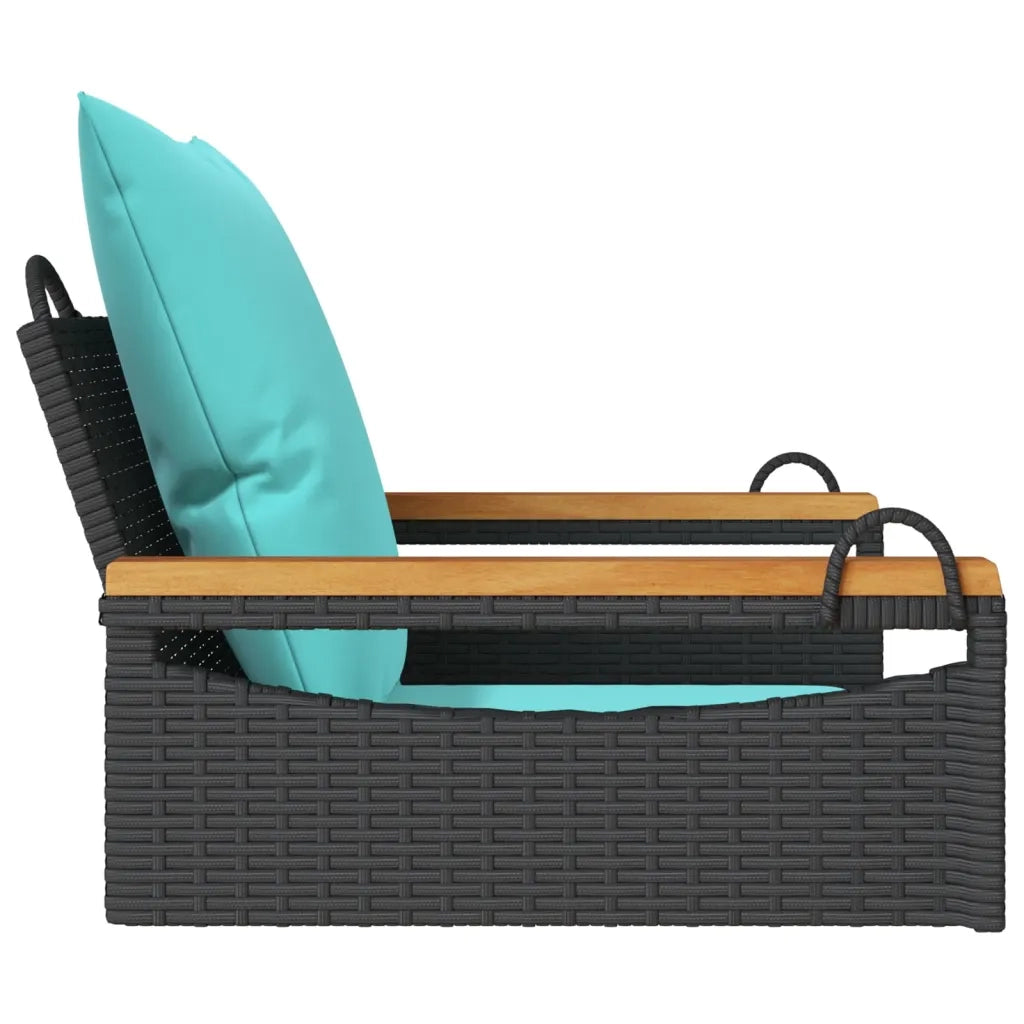 Panchina a Dondolo con Cuscini Nera 63x62x40 cm in Polyrattan