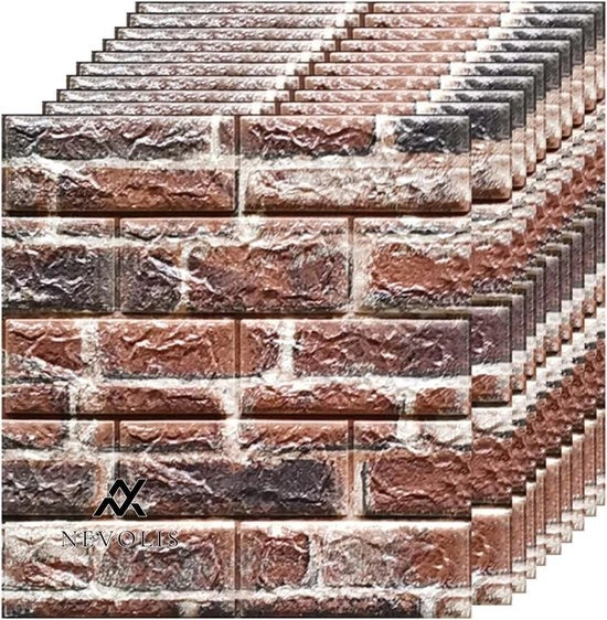 Pacco da 10 pannelli da parete 3D in pietra naturale con adesivo, aspetto di mattoni rossi, 35 x 38,5 cm, schema di mattoni 5 mm per decorare camera da letto, bagno, soggiorno.