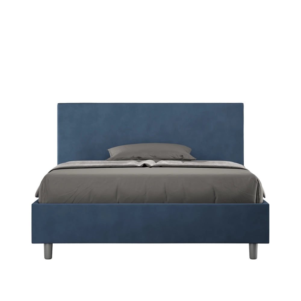 Letto Matrimoniale Francese 140x190 cm con Rete e Contenitore Adele Blu