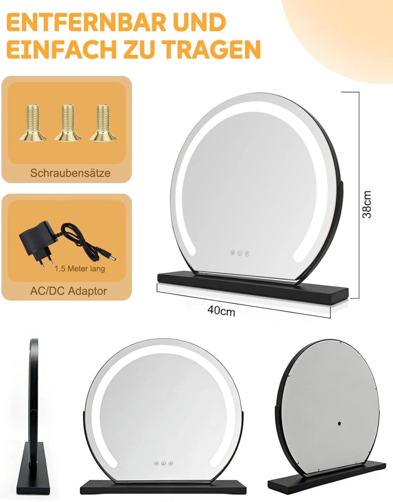 ZMH Specchio per il trucco illuminato nero LED 40x35cm 3 modalit¨¤ di illuminazione regolabili con una semplice pressione