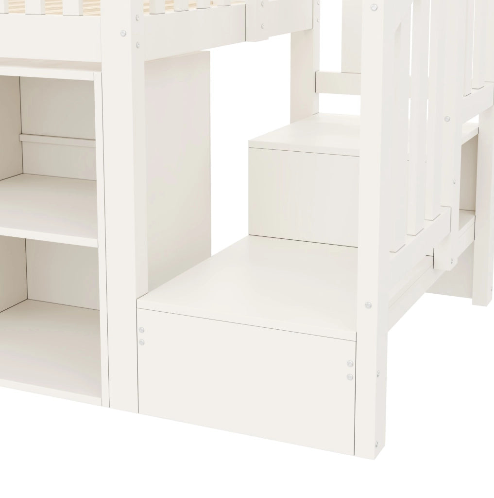 Letto a soppalco 90x200 cm con scala; contenitori; USB e LED; bianco