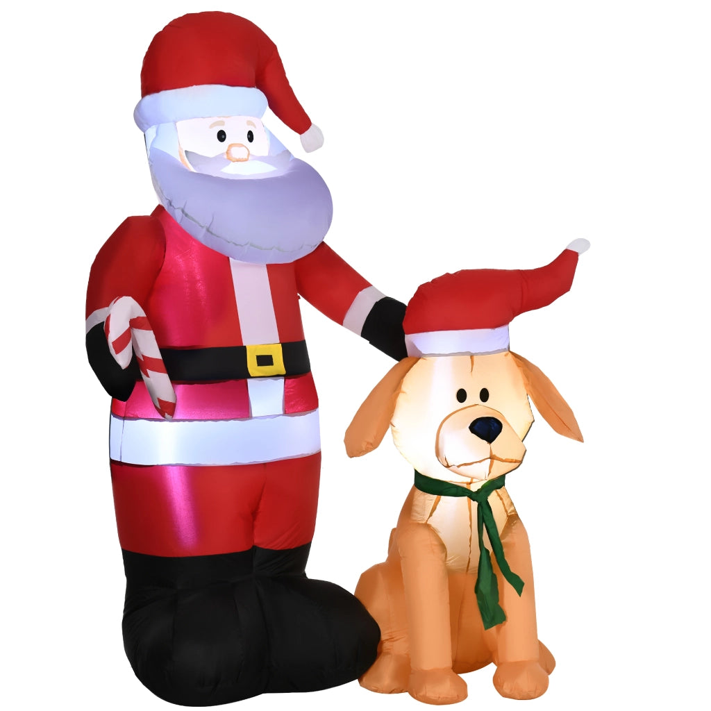 Babbo Natale Gonfiabile con Cane ¨C Xylo ¨C LED Multicolore 117x80x157cm