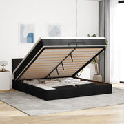 Struttura Letto Pouf con Materasso Nero 200x200 cm in Tessuto 3311486