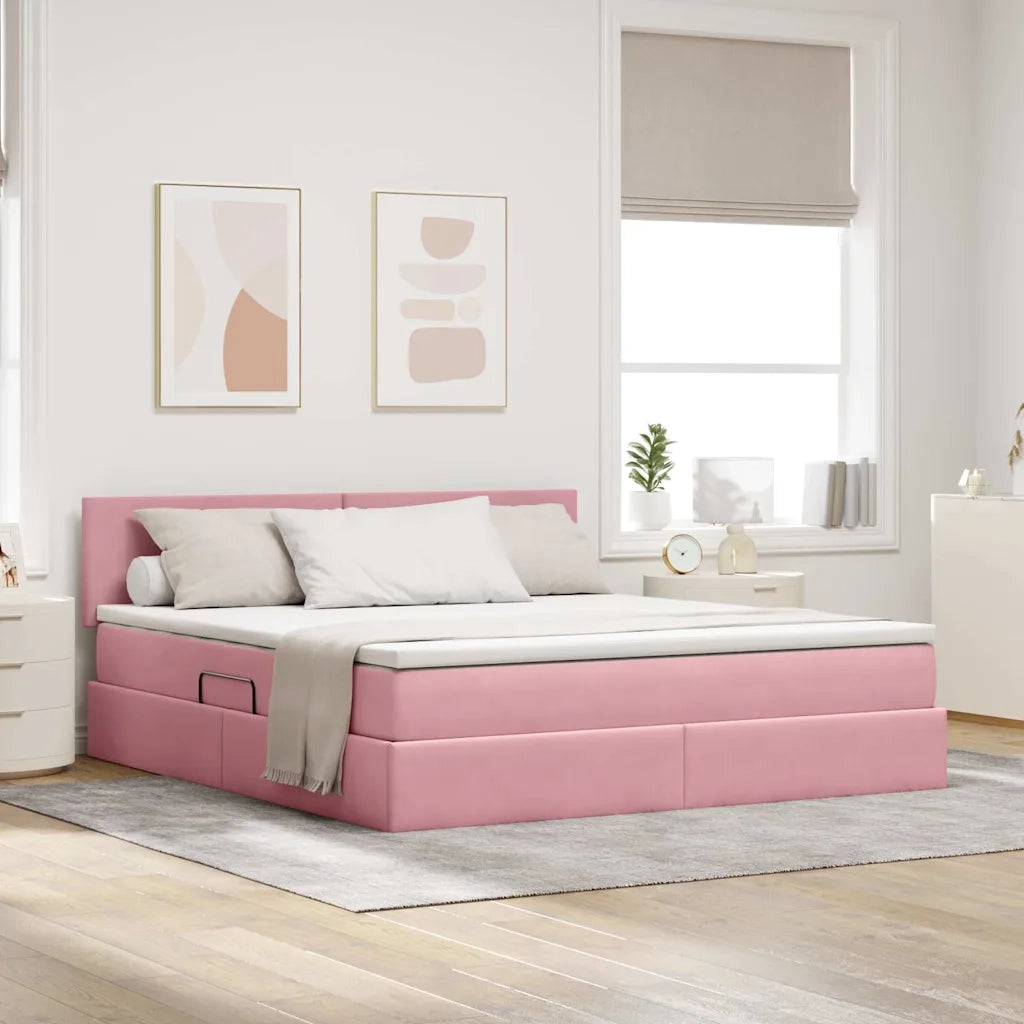 Letto con contenitore e LED con led Rosa 160 x 200 cm Velluto 3371348
