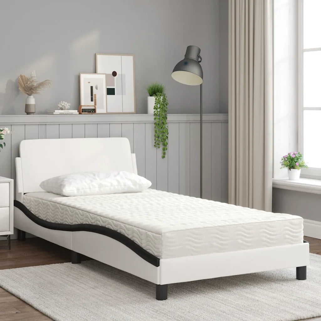 Letto con Materasso-Struttura Letto con Materasso Dover Bianco e Nero 100x200 cm in Similpelle
