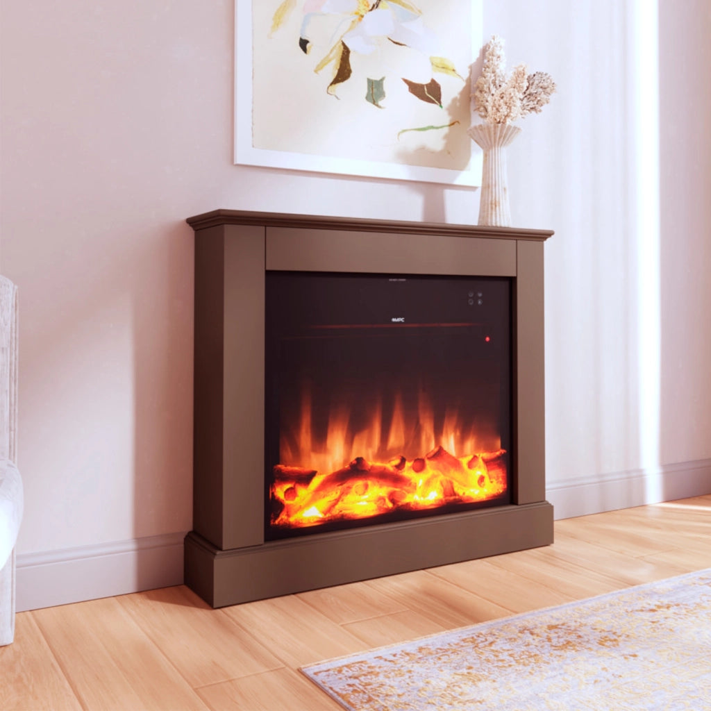 Caminetto Elettrico Mpc Camillo Xxl Marrone 75cm Legno Marrone 750w1500w Effetto Fiamma Led Realistico Termostato Automatico Modalita Solo Luce Telecomando Incluso Prodotto In Europa
