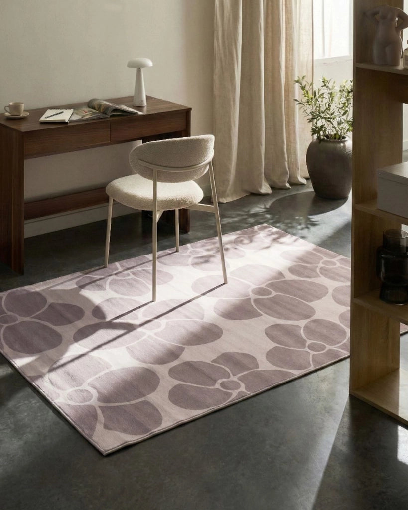 Tappeto Beige Tessuto 160 x 230 cm Motivo floreale Soggiorno Camera da letto Fondo antiscivolo per riscaldamento a pavimento