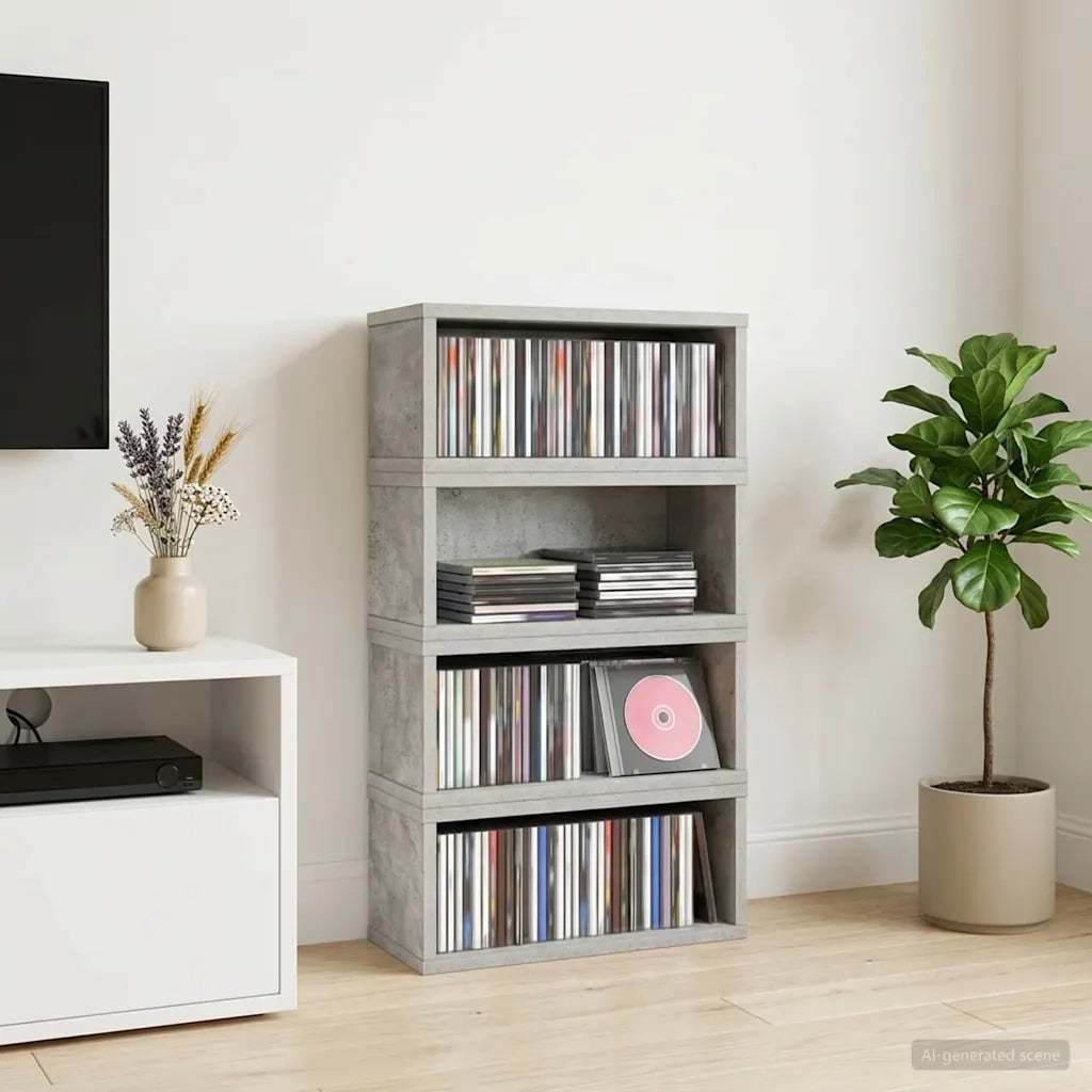 Rack per Stoccaggio CD 4 pz Grigio Cemento 40 x 17 x 17 cm 8012717