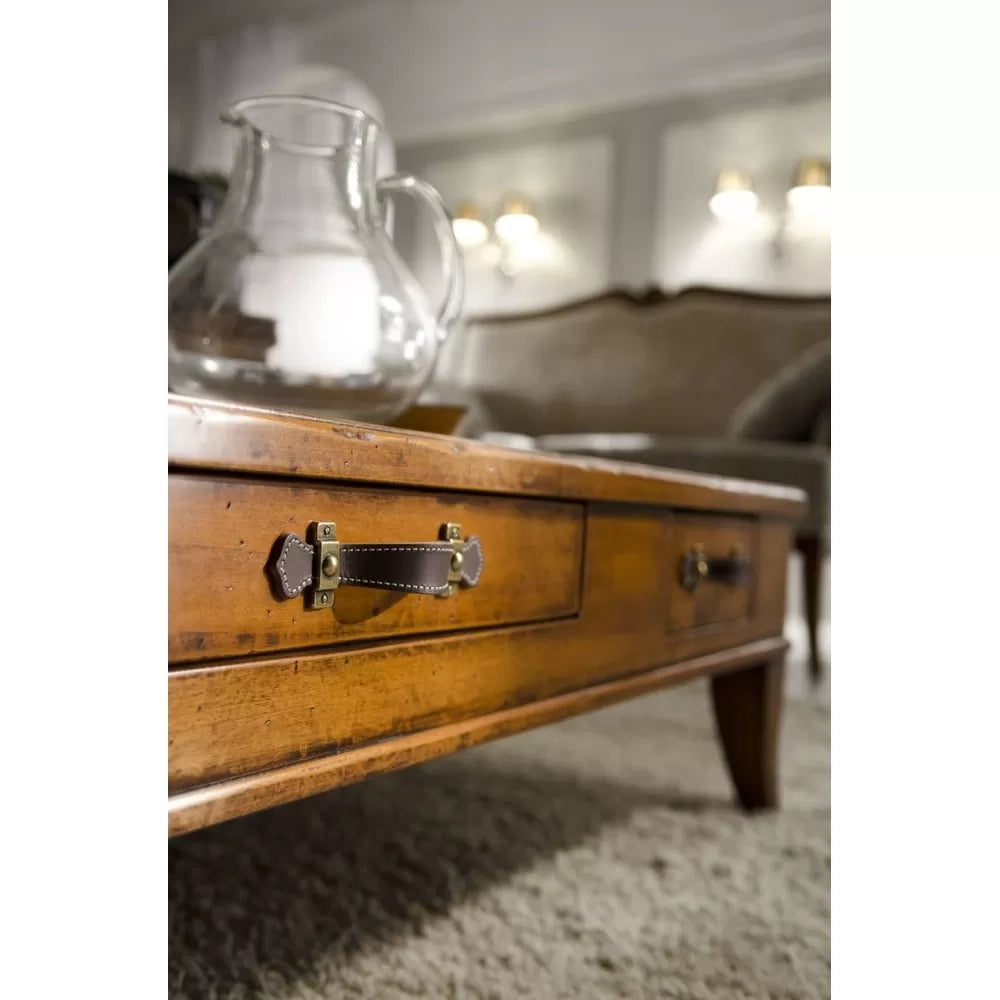 Tavolino quadrato 4 cassetti legno classico 100x100x33 - Mobili 2G