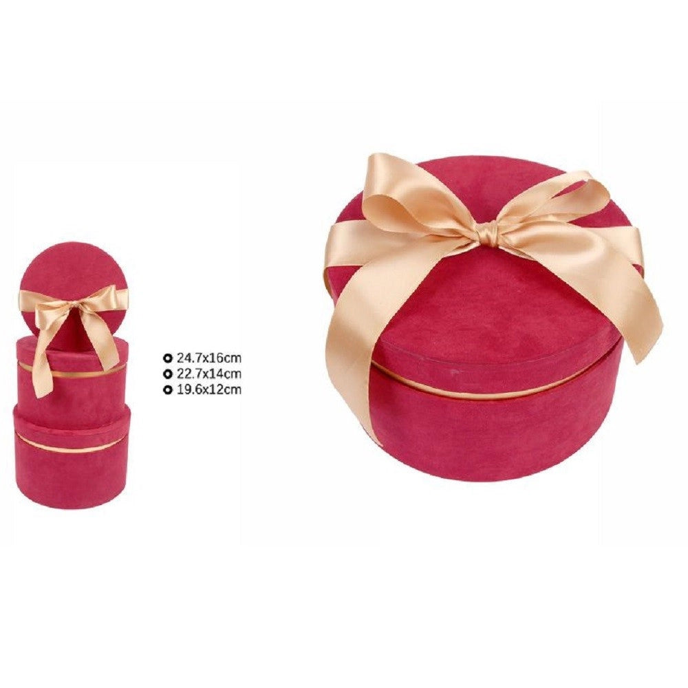 Trade Shop - Set 3pz Scatole Scatola Box Per Regali Varie Misure Matrioska Tonde Rosso 71945 -