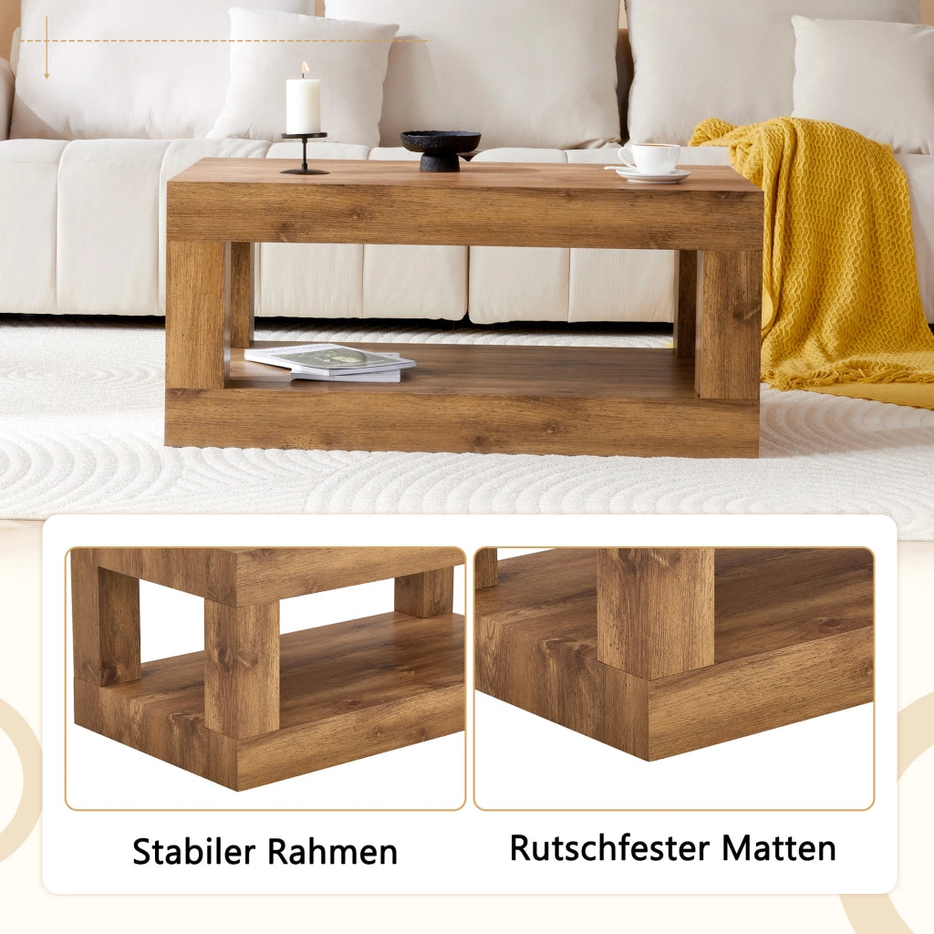 Tavolino da caffè rettangolare a 2 livelli per soggiorno in MDF 104×65.5×28 cm
