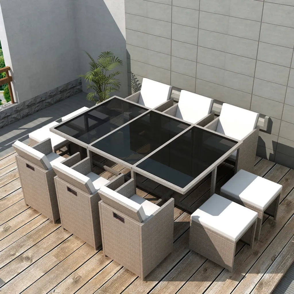 Set da Pranzo da Giardino 11 pz con Cuscini in Polyrattan Beige cod mxl 39435